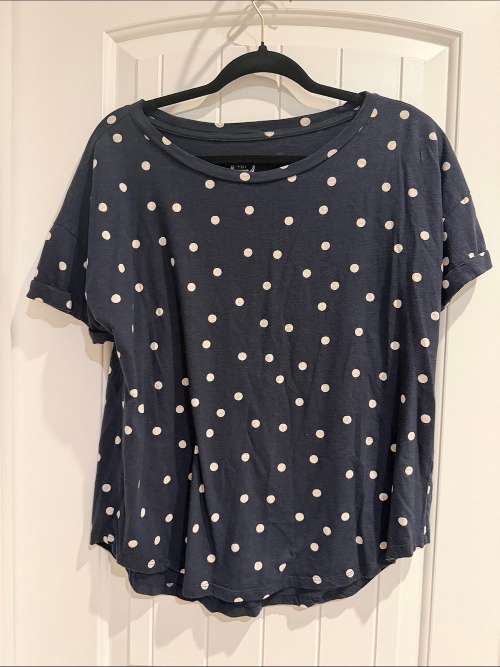 Polka Dot Short Sleeve Tee in Navy - Unbranded